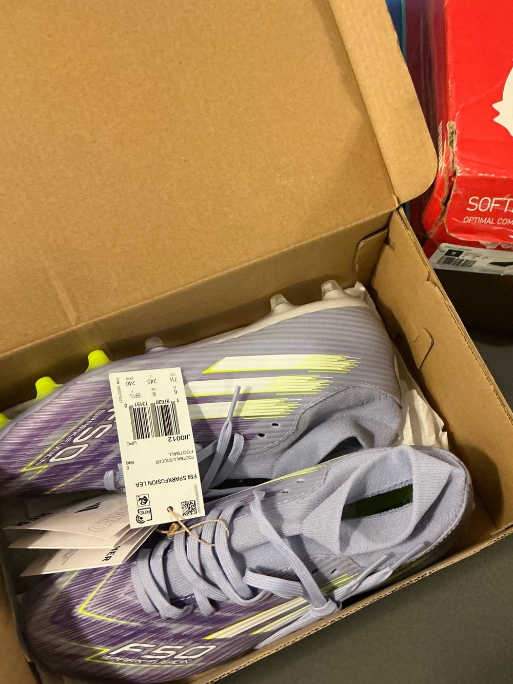 adidas Kids Soccer Cleats in Light Purple and Neon Yellow